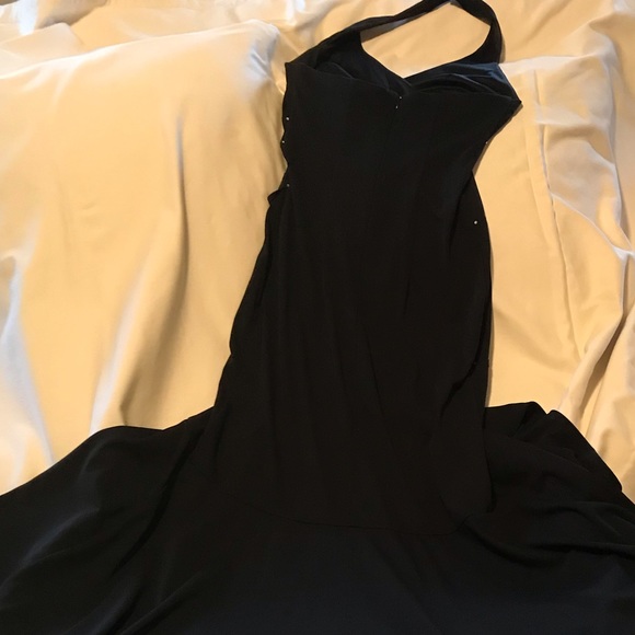 Black Halter Gown with rhinestones and side ruffle - Picture 2 of 2